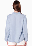 Camisa manga larga y efecto drapeado color azul para mujer - Flashy