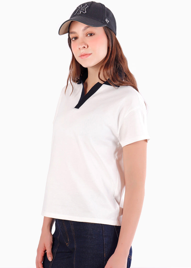 Camisa Polo oversize cuello tejido en contraste - TOSCANA