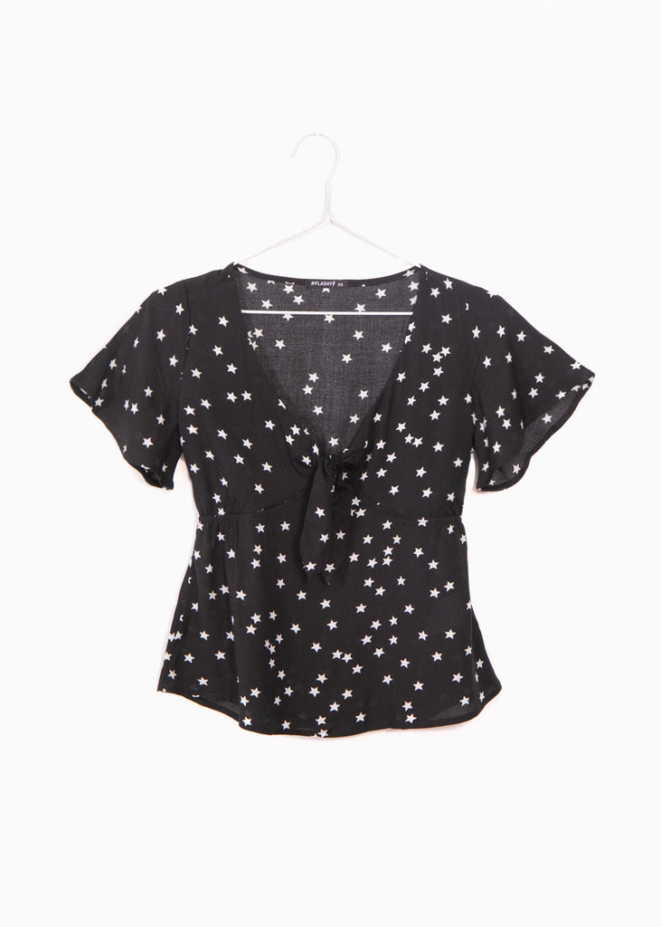 Blusa estampada de estrellas con anudado en escote para mujer - Flashy