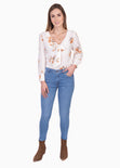 Blusa de flores manga larga con anudado en escote para mujer - Flashy