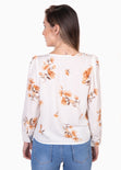 Blusa de flores manga larga con anudado en escote para mujer - Flashy