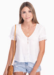 Blusa con bolillo en mangas y botones para mujer - Flashy