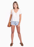 Blusa con bolillo en mangas y botones para mujer - Flashy
