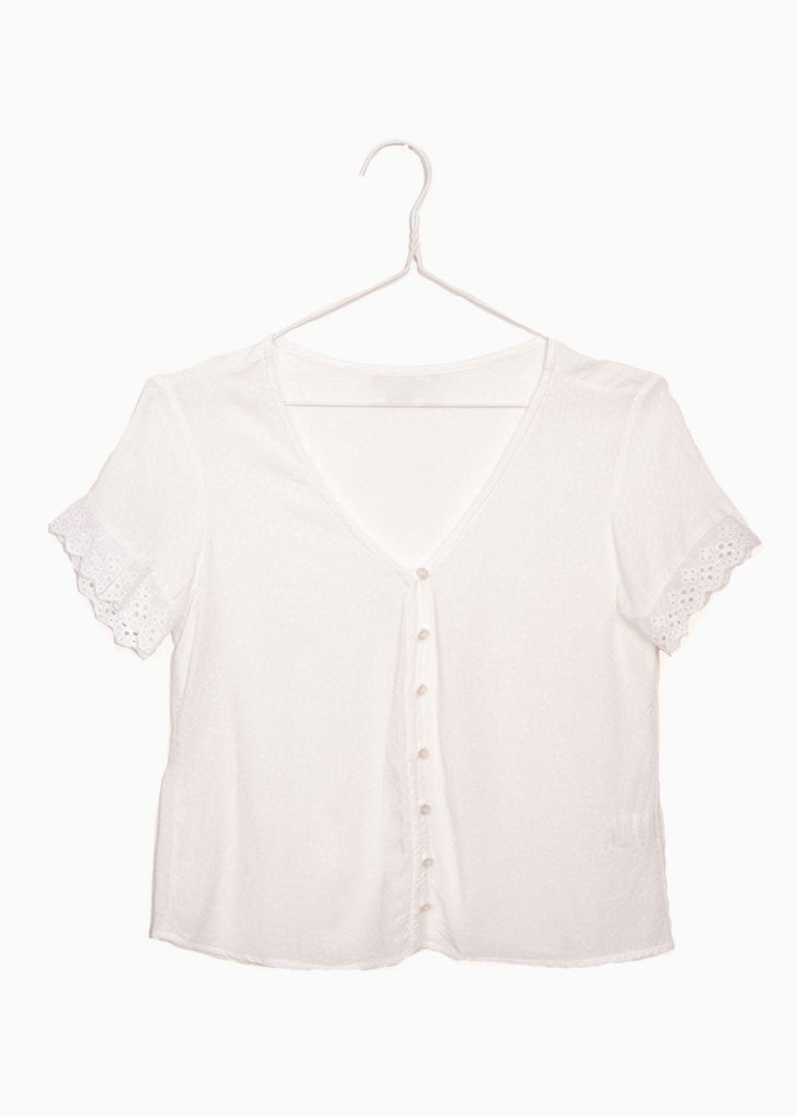 Blusa con bolillo en mangas y botones para mujer - Flashy