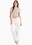 Camiseta baby tee en rib con bordado de leopardo para mujer - Flashy