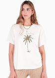 Camiseta básica con estampado de palmera "Joy in summer" color blanco, marfil para mujer - Flashy