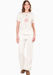 Camiseta basica con estampado de palmera color marfil, blanco para mujer - Flashy