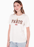 Camiseta basica con estampado "Paris" color blanco, marfil para mujer - Flashy