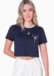 Camiseta con bordado en bolsillo y cuello con contraste de color color azul para mujer - Flashy