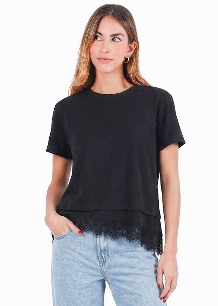 Camiseta con detalle de encaje - CELAYA.NEGRO