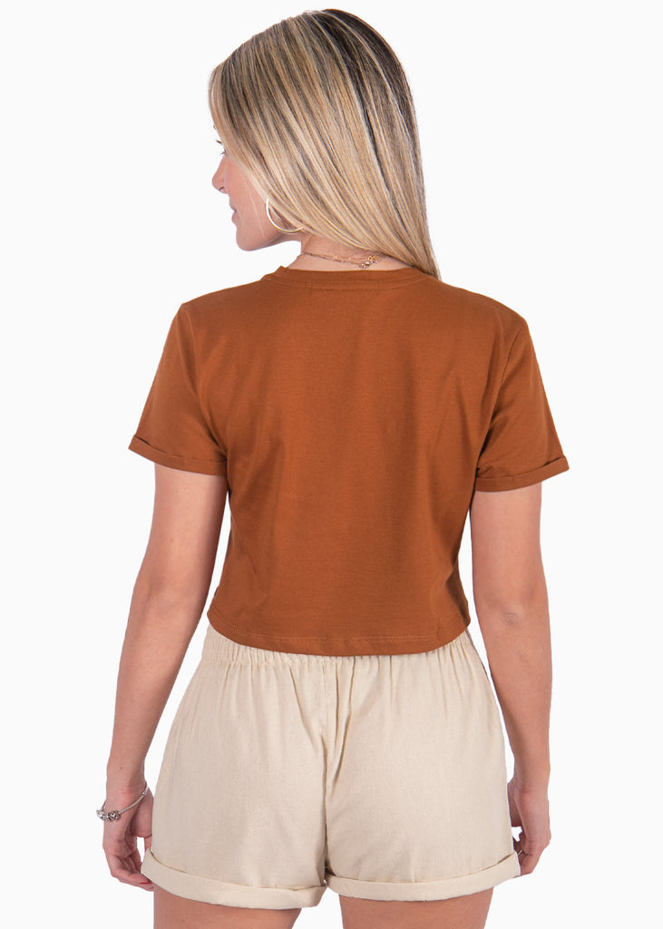 Camiseta con estampado "Arizona" color café, camel para mujer - Flashy