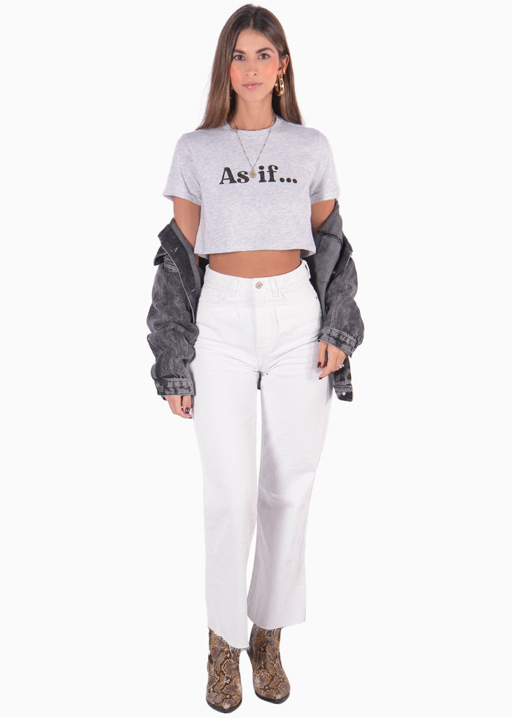 Camiseta con estampado "As if…" color gris para mujer - Flashy