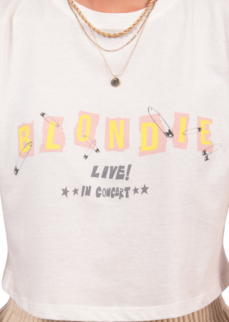 Camiseta corta con estampado "Blondie" color blanco para mujer - Flashy
