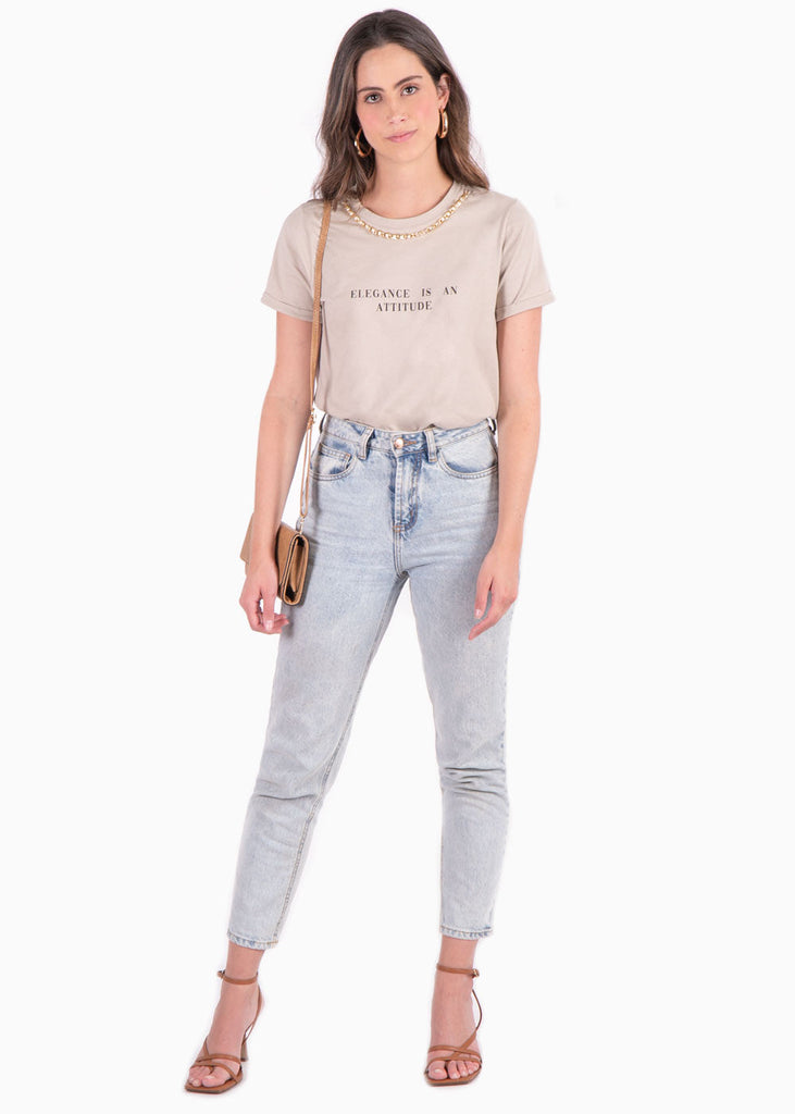 Camiseta con estampado con "Elegance is an attitude" para mujer - Flashy