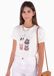 Camiseta con estampado de gatos "Purrfect" color marfil para mujer - Flashy