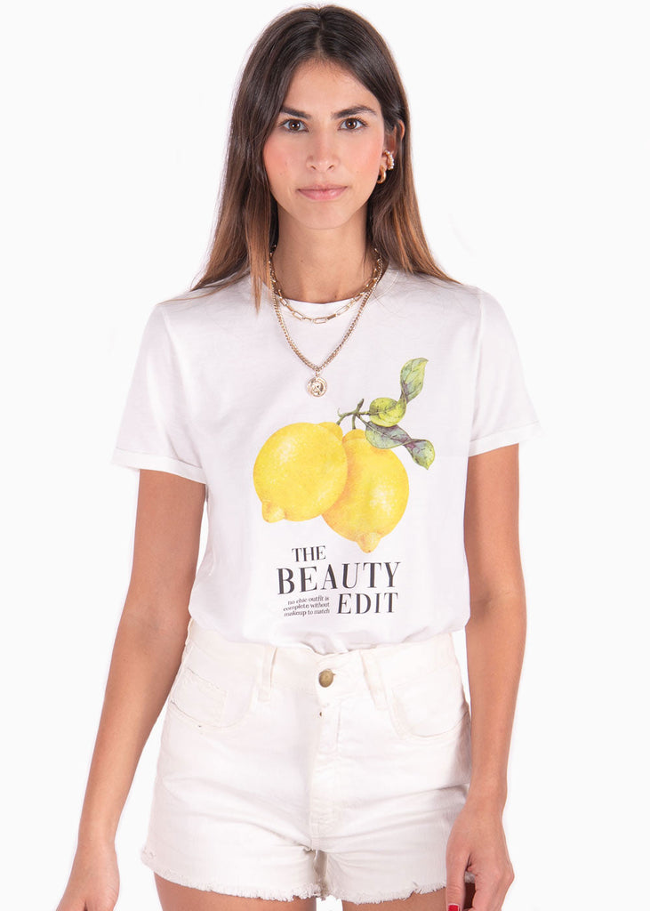 Camiseta con estampado de limones color blanco para mujer - Flashy