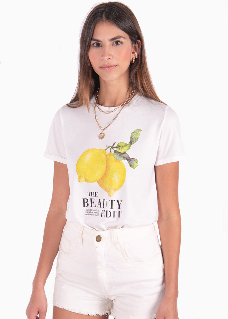 Camiseta con estampado de limones color blanco para mujer - Flashy