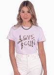 Camiseta con estampado "love tour" de animal print color morado, lila para mujer - Flashy