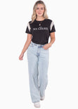 Camiseta con estampado "Ma cherie" manga corta con flecos color negro para mujer - Flashy