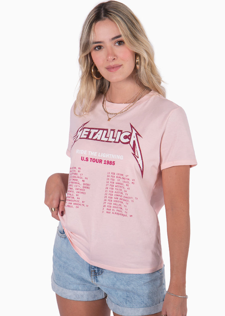 Camiseta con estampado "Metallica" color rosado para mujer - Flashy