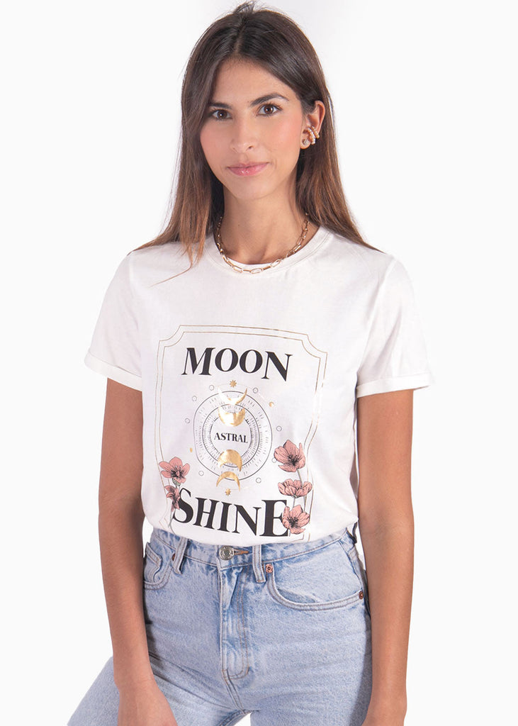 Camiseta con estampado "moon shine" color blanco para mujer - Flashy