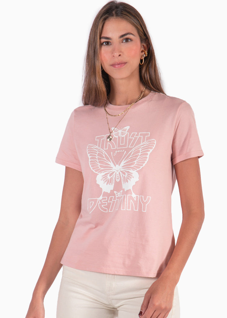 Camiseta con estampado "Trust destiny" color rosado para mujer - Flashy