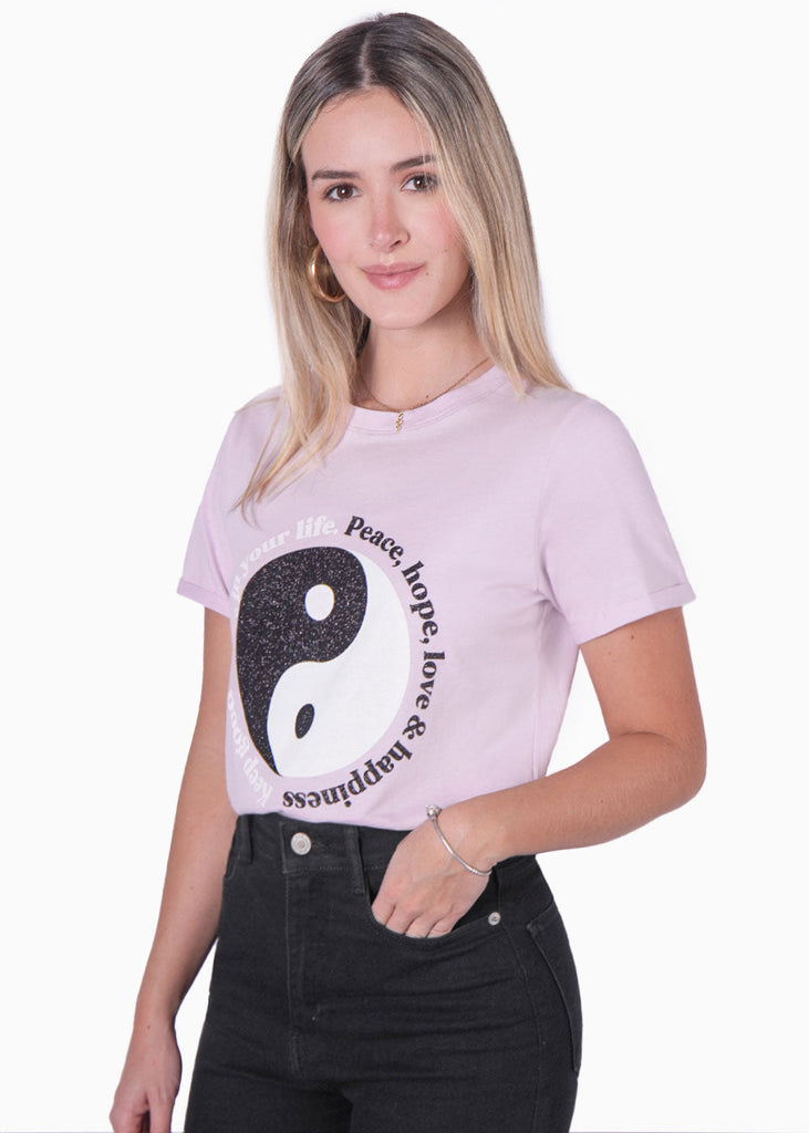 Camiseta con estampado ying yang color lila para mujer - Flashy