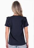 Camiseta con perlas y boleros en mangas color azul para mujer - Flashy