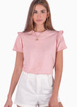 Camiseta con perlas y boleros en mangas color rosado para mujer - Flashy