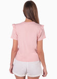 Camiseta con perlas y boleros en mangas color rosado para mujer - Flashy