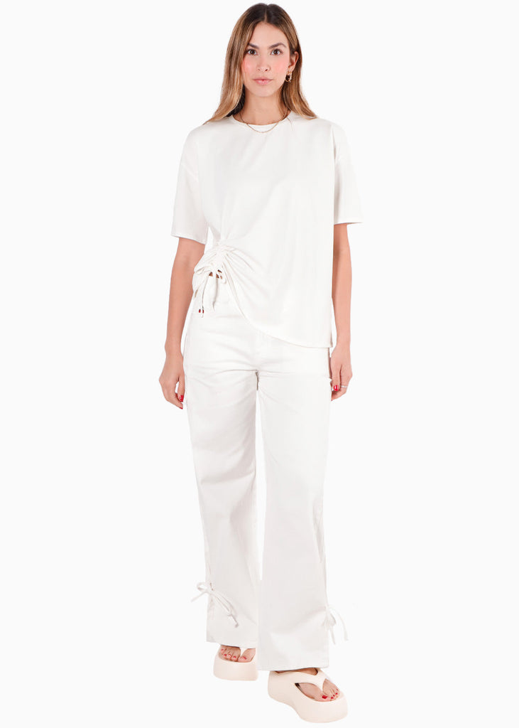 Camiseta con tunel en frente color marfil, blanco para mujer - Flashy