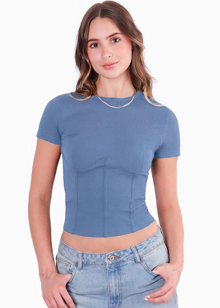 Camiseta corta con corte tipo corset - CRISANTEMO.AZUL