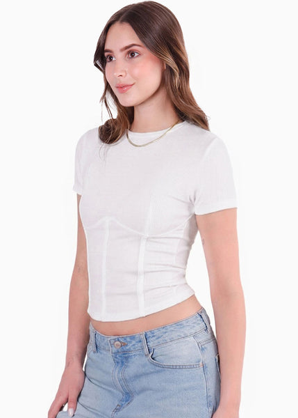 Camiseta corta con corte tipo corset - CRISANTEMO.MARFIL