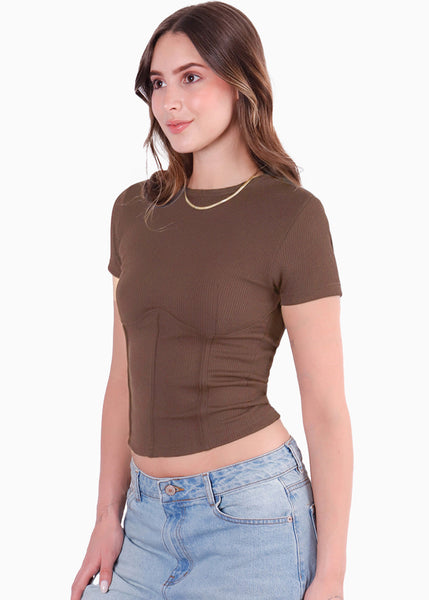 Camiseta corta con corte tipo corset - CRISANTEMO.CAFE