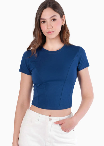 Camiseta corta con corte tipo corset - OKLAHOMA.AZUL