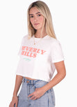 Camiseta corta con estampado "Beverly hills" color blanco para mujer - Flashy