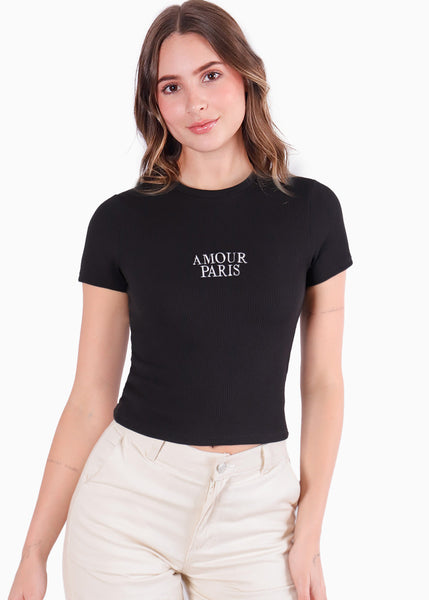 Camiseta corta y ajustada tipo baby tee con bordado - TOLEDO