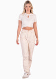 Camiseta crop manga corta con frente entorchado color blanco para mujer - Flashy