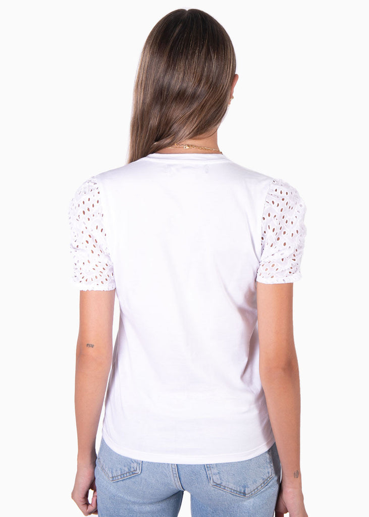 Camiseta estampada "Amour sans fin" con mangas de ojalillo para mujer - Flashy