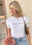 Camiseta estampada "Amour sans fin" con mangas de ojalillo para mujer - Flashy