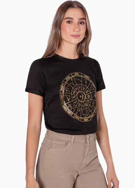 Camiseta estampada astral color negro para mujer - Flashy