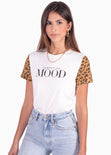 Camiseta estampada con mangas de animal print color blanco para mujer - Flashy