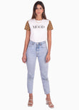 Camiseta estampada con mangas de animal print color blanco para mujer - Flashy