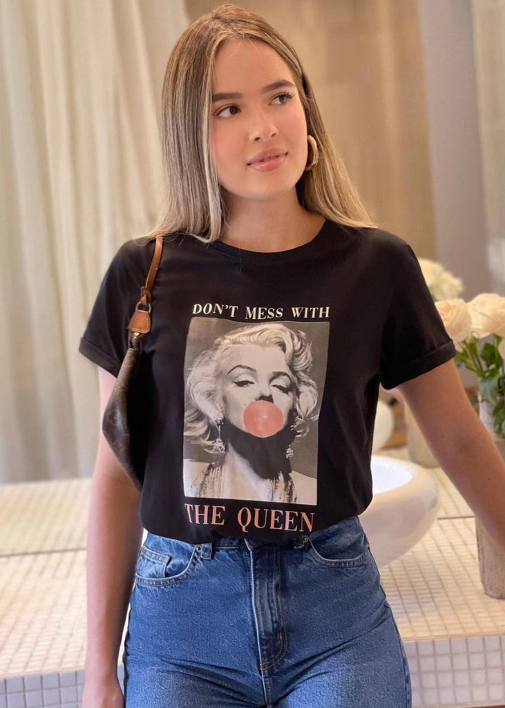 Camiseta estampada "Don't mess with the queen" color negro para mujer - Flashy