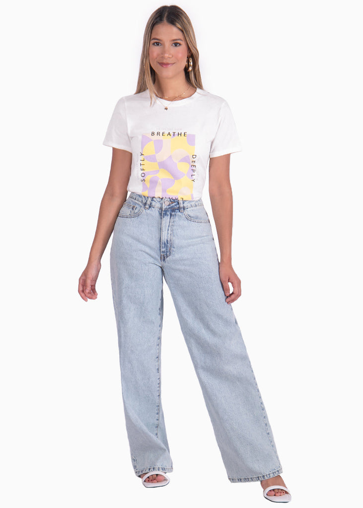 Camiseta estampada "Enjoy the now" color blanco, marfil para mujer - Flashy