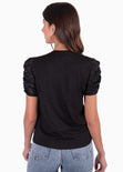 Camiseta estampada "Glamour" con recogido en mangas color negro para mujer - Flashy