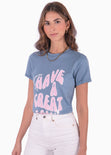 Camiseta estampada "Have a great day" color azul para mujer - Flashy