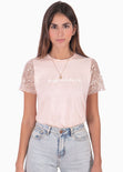 Camiseta estampada "ma cherie" con mangas en lentejuelas color rosado para mujer - Flashy
