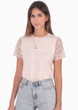 Camiseta estampada "ma cherie" con mangas en lentejuelas color rosado para mujer - Flashy