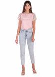 Camiseta estampada "ma cherie" con mangas en lentejuelas color rosado para mujer - Flashy